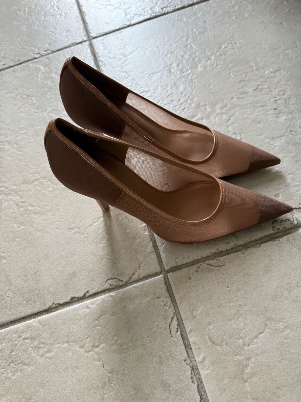 Zara Brown Pointed-Toe Mesh Pump Heels - Picture 2 of 4